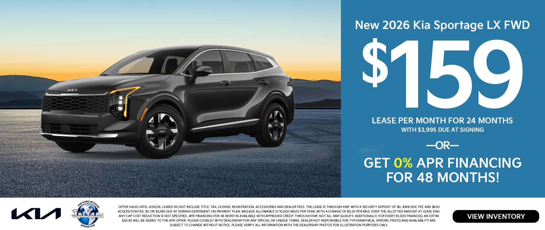 06.2026_2026 Kia Sportage_Lease for $159 for 24 mo OR 0% for 48 mo
