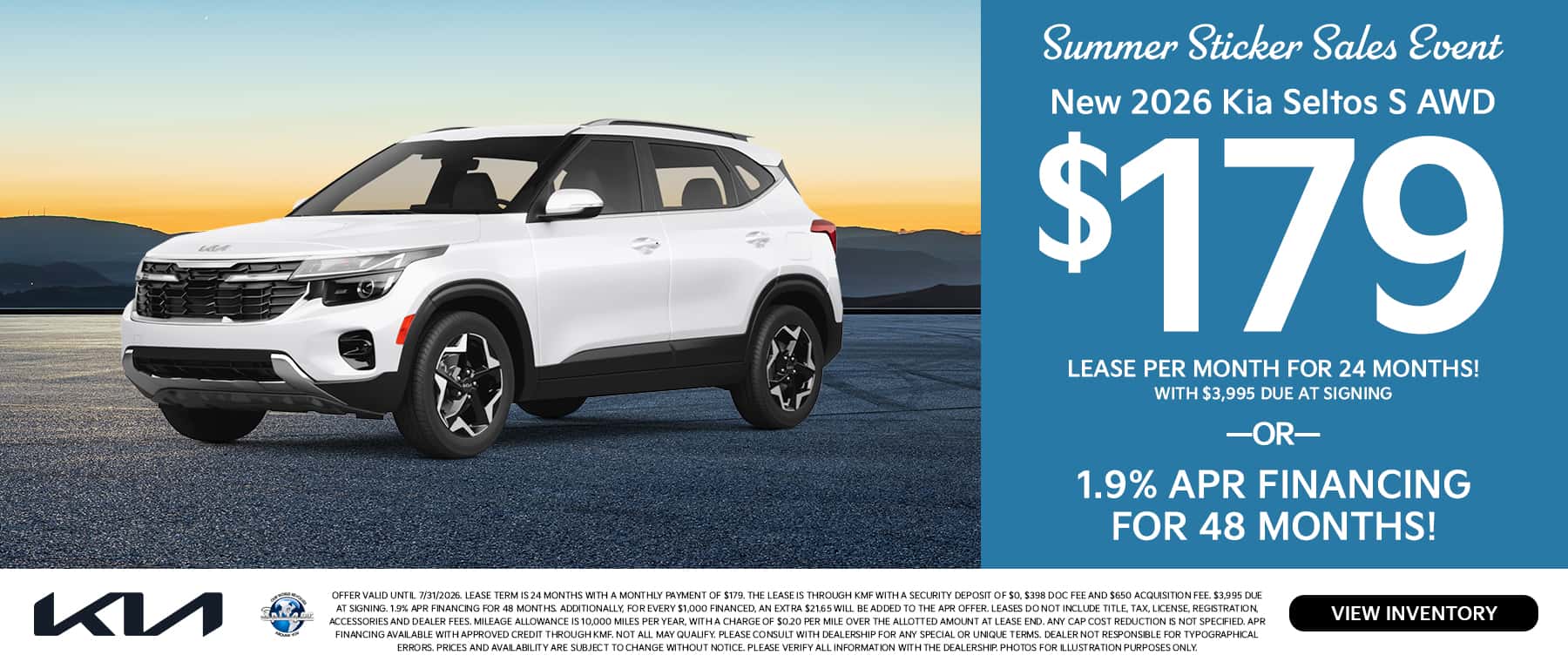 07.2026_2026 Kia Seltos_Lease for $179 for 24 mo OR 1.9% for 48 mo