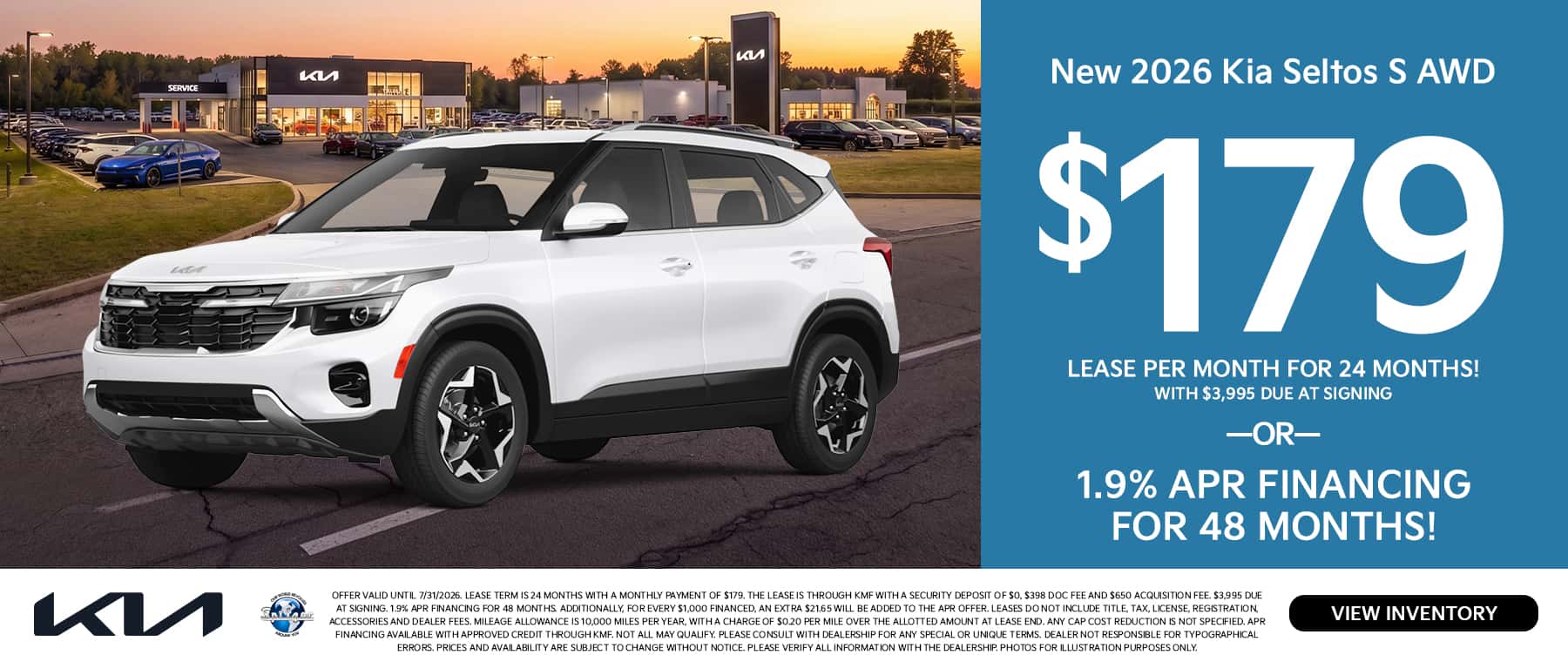 07.2026_2026 Kia Seltos_Lease for $179 for 24 mo OR 1.9% for 48 mo