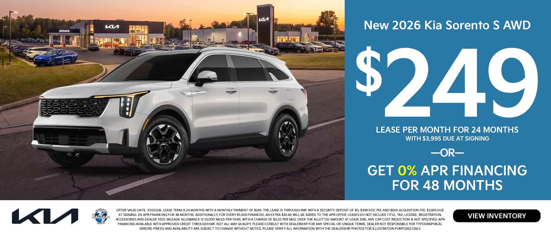 07.2026_Kra Sorento_Lease for $249 for 24 mo OR 0% for 48 mo