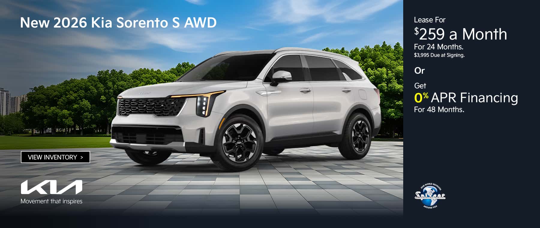 08.2026_Kia Sorento_Lease for $259 for 24 mo OR get 0% for 48 mo