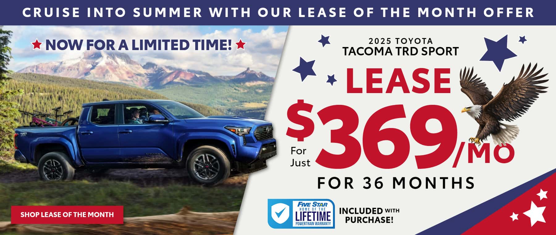 2025 Tacoma TRD Sport May Lease Offer - Homepage Desktop Slide