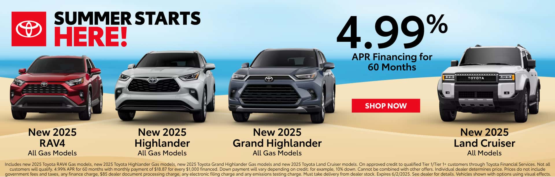 New 2025 Rav4, Highlander, Grand Highlander & Landcruiser 4.99% APR Specials