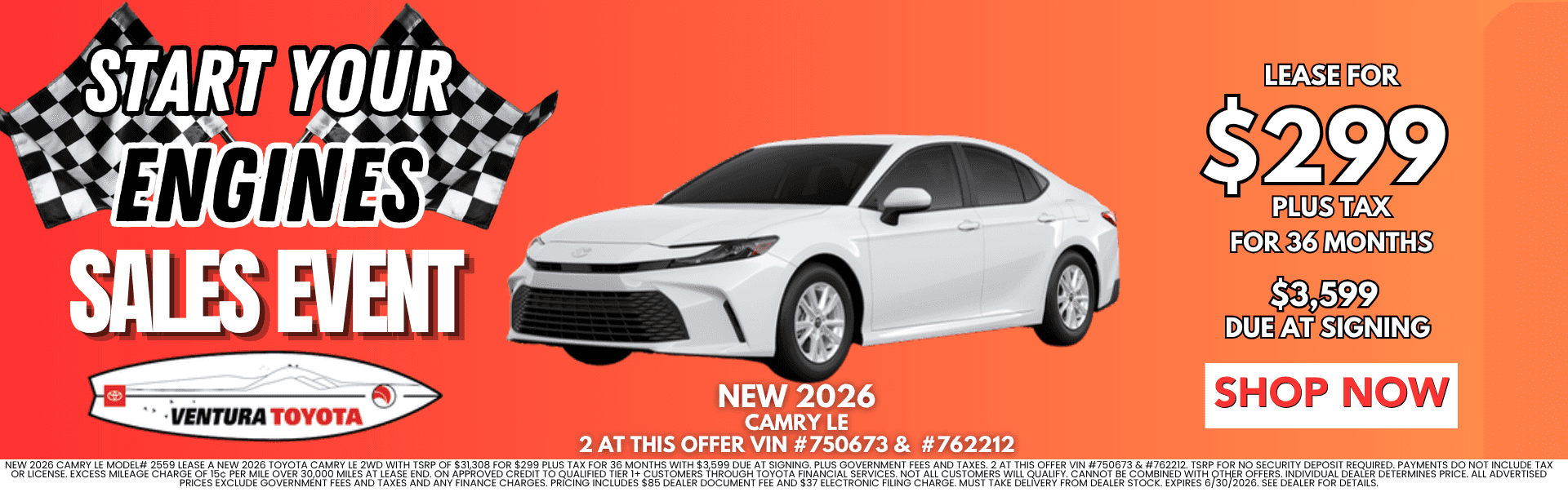 New Camry LE Lease Deal in Ventura. Near Oxnard, Simi Valley, Thousand Oaks and Santa Barbara.