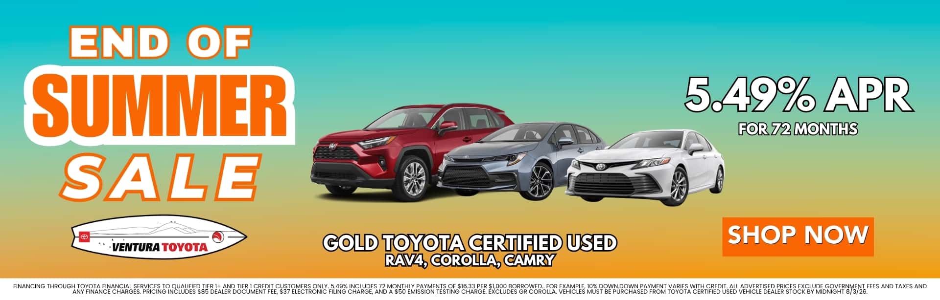 Gold Toyota Certified Used Cars deals in Ventura, Oxnard & Santa Barbara