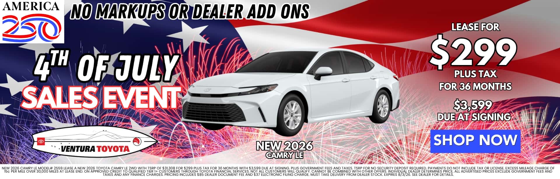 New Camry LE Lease Deal in Ventura. Near Oxnard, Simi Valley, Thousand Oaks and Santa Barbara.