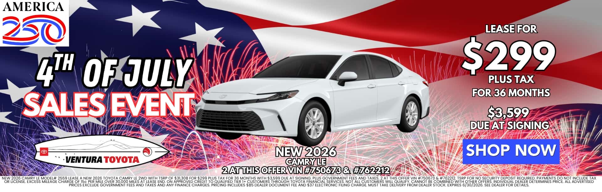 New Camry LE Lease Deal in Ventura. Near Oxnard, Simi Valley, Thousand Oaks and Santa Barbara.