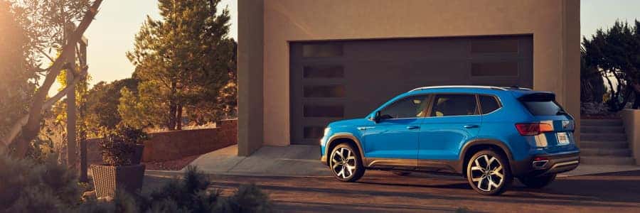 2022 Volkswagen Taos in Blue at Sunset
