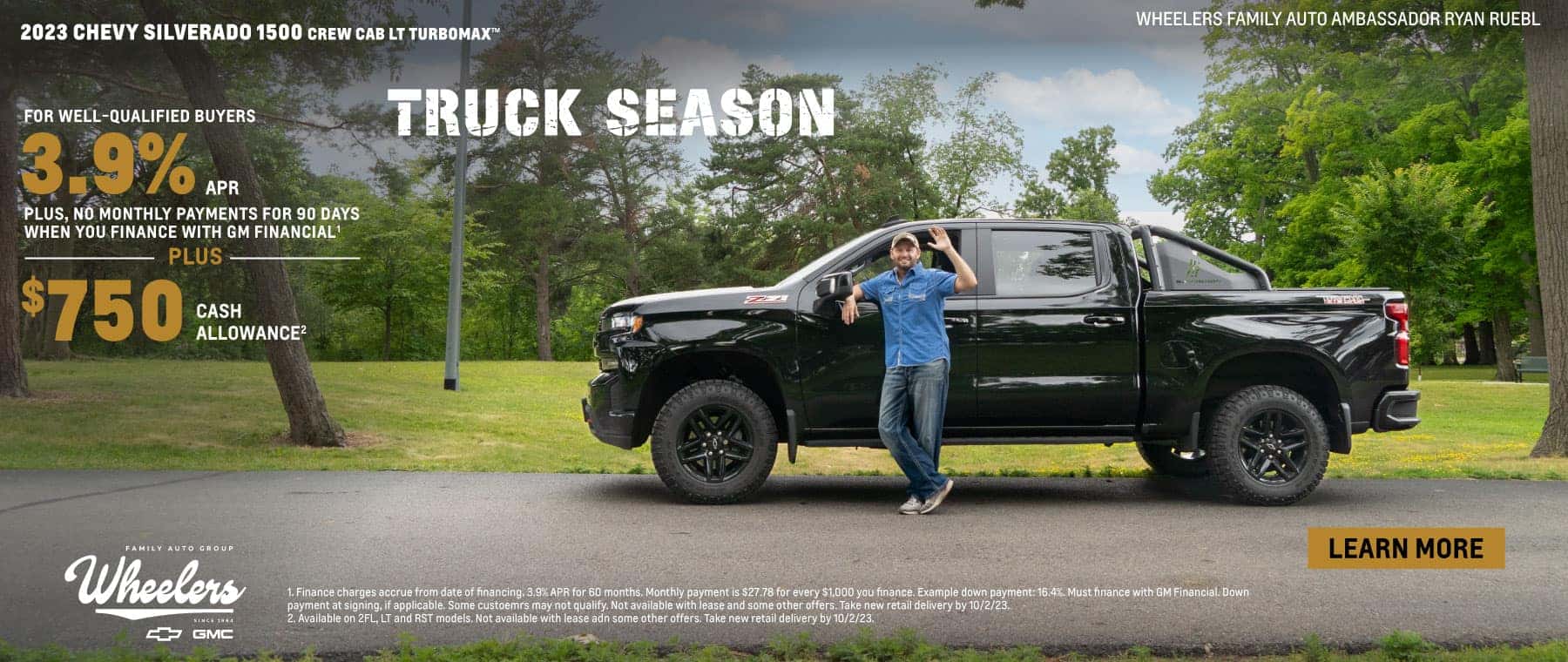 1. Finance charges accrue from date of financing. 3.9% APR for 60 months. Monthly payment is $27.78 for every $1,000 you finance. Example down payment: 16.4%. Must finance with GM Financial. Down payment at signing, if applicable. Some custoemrs may not qualify. Not available with lease and some other offers. Take new retail delivery by 10/2/23. 2. Available on 2FL, LT and RST models. Not available with lease adn some other offers. Take new retail delivery by 10/2/23.