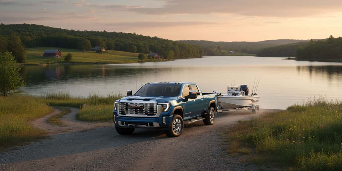 GMC Sierra HD pulling fishing boat on Lake near Wausau