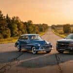 side by side of vintage vehicles