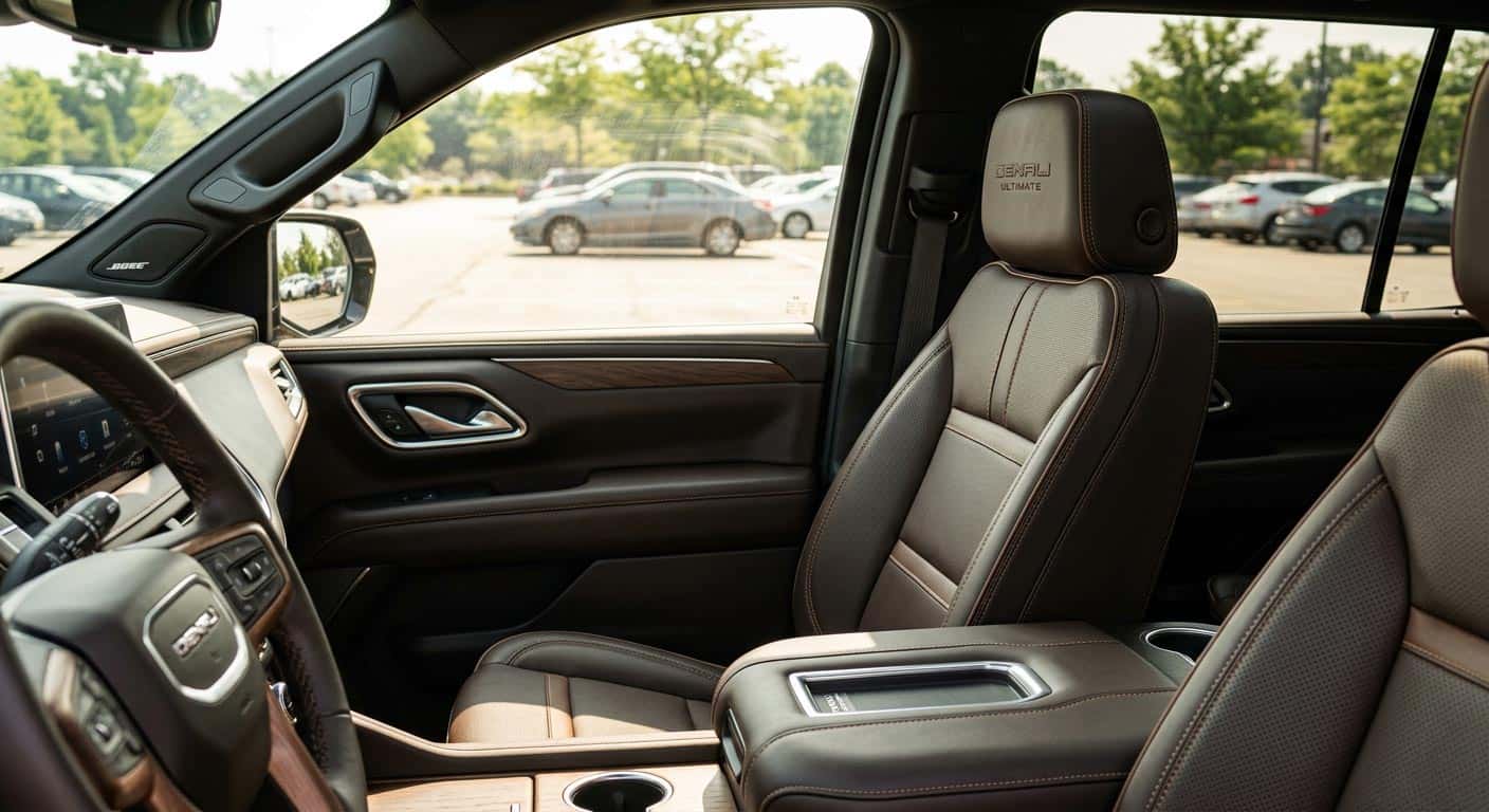 Front seat and cabin of a 2026 GMC Yukon Denali Ultimate