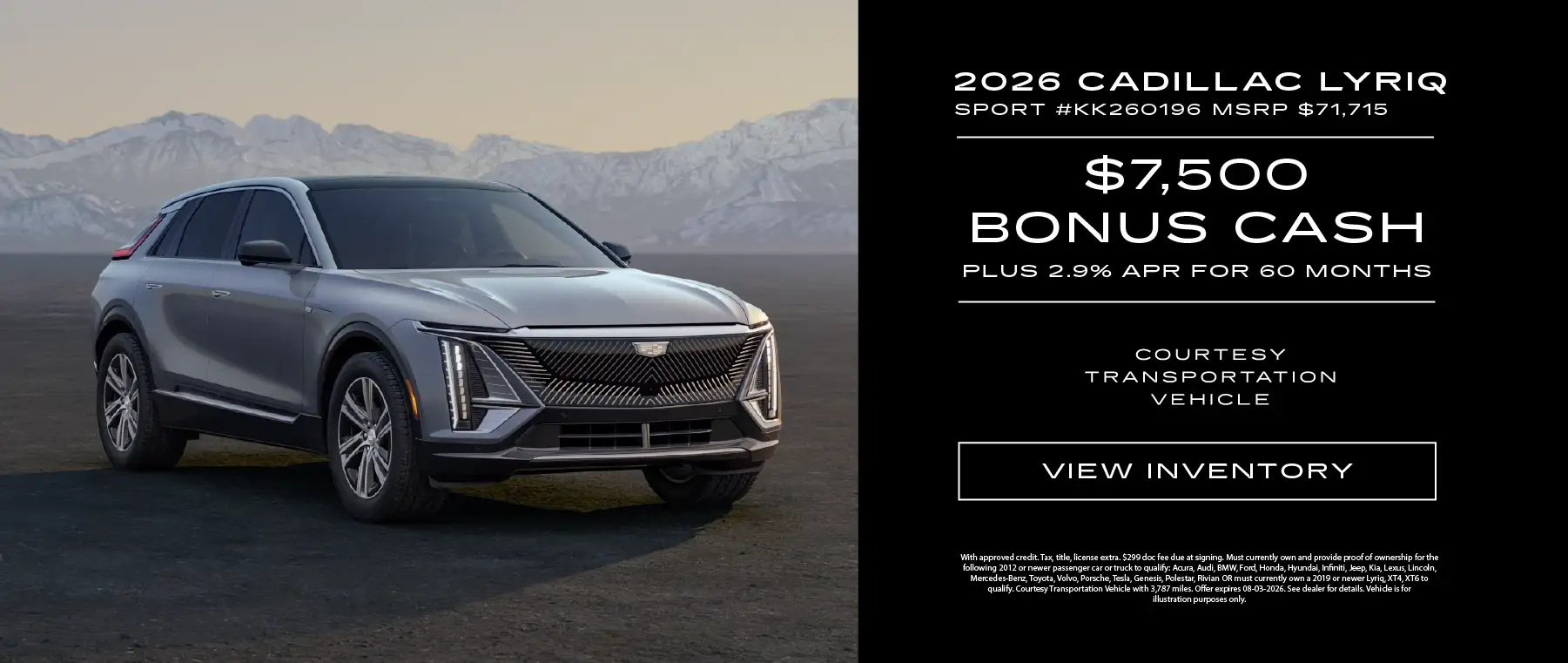 2026 Cadillac Lyriq Sport - $7,500 Bonus Cash Plus 2.9% APR for 60 Months