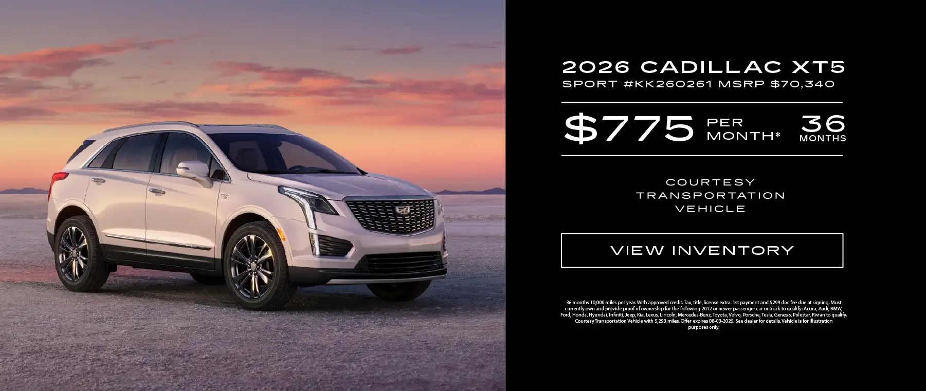 2026 Cadillac XT5 Sport - Lease for $775 Per Month – 36 Months and 10,000 Miles Per Year