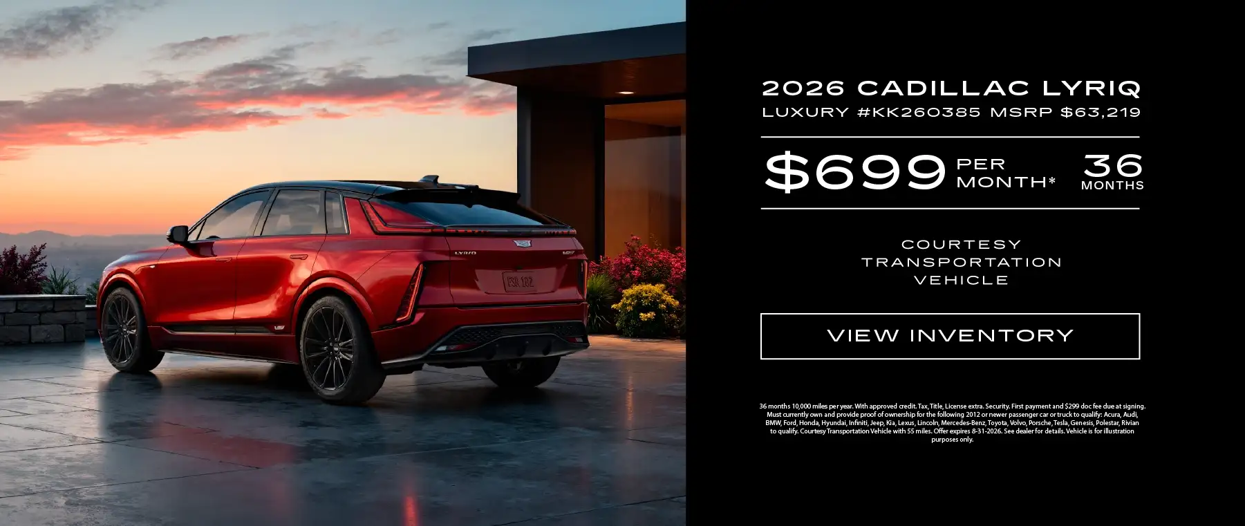 2026 Cadillac Lyriq Luxury #KK260385 MSRP $63,219 Lease for $699 Per Month - 36 Months and 10,000 Miles Per Year
