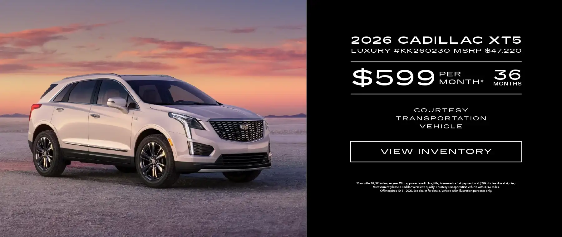 2026 Cadillac XT5 Luxury #KK260230 - Lease for $599/month for 36 months/10,000 per year*